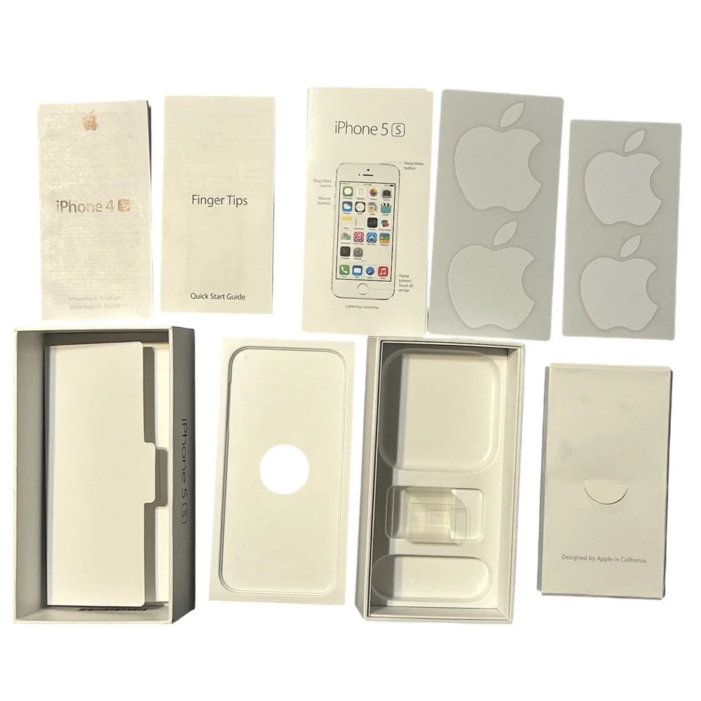 iPhone 5s EMPTY Box Original Apple Packaging‎ Inserts Manuals White 4 Stickers